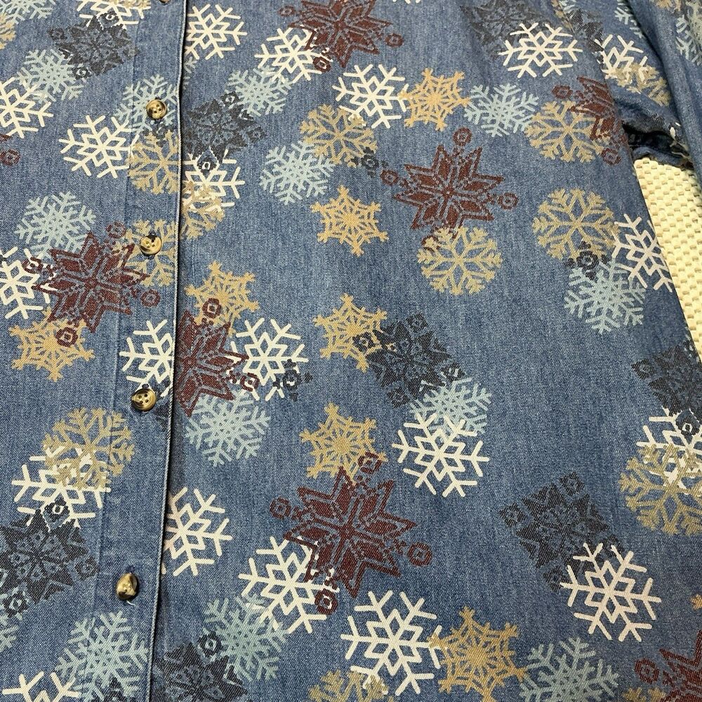 Westbound Women’s XL Denim Button Up Shirt Snowflake Print 100% Cotton Vintage - Picture 3 of 9
